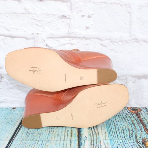 Cole Haan Peach Leather Ankle Strap Open Toe Wedge Platform Sandals 9 B - Picture 7 of 7